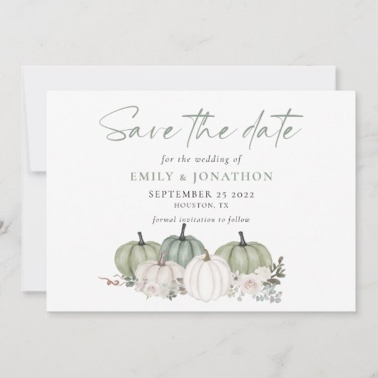 Save The Date Citrouilles de Sage fleurs automnales QR Code Mari (Devant)