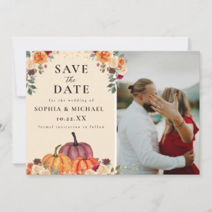 Save The Date Citrouilles Florales Aquarelle Photo Mariage d'Aut