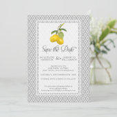 Save The Date Citrus citron feuillage floral Gris jaune Photo (Debout devant)