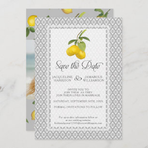 Save The Date Citrus citron feuillage floral Gris jaune Photo