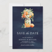 Save The Date Citrus Orange Navy Blue Mason Jar Photo Mariage (Devant)