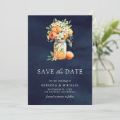 Save The Date Citrus Orange Navy Blue Mason Jar Photo Mariage (Debout devant)
