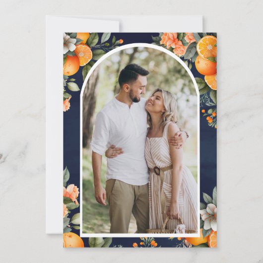Save The Date Citrus Orange Navy Blue Mason Jar Photo Mariage (Dos)