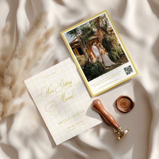 Save The Date Citrus Yellow Check Luxe Summer Wedding
