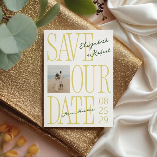 Save The Date Citrus Yellow & Green Typography Stylish Wedding