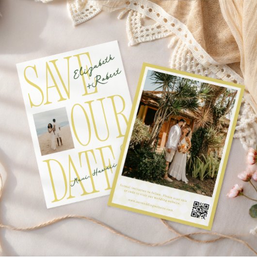 Save The Date Citrus Yellow & Green Typography Stylish Wedding