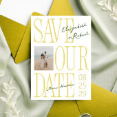 Save The Date Citrus Yellow & Green Typography Stylish Wedding