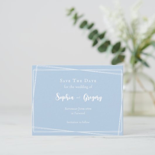 Save The Date Clair Bleu élégant Script Mariage élégant (Debout devant)