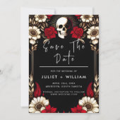 Save The Date Claret épais Ruby Coeur Rouge Noir Mariage (Devant)