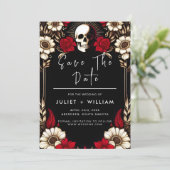 Save The Date Claret épais Ruby Coeur Rouge Noir Mariage (Debout devant)