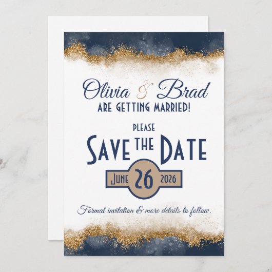 Save The Date Classe Bleu et Or Marine (Devant / Derrière)