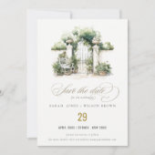 Save The Date Classé Français Jardin Paysage Mariage d'aquarelle (Devant)