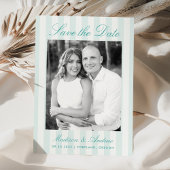Save The Date Classic Aqua Stripes Photo Wedding