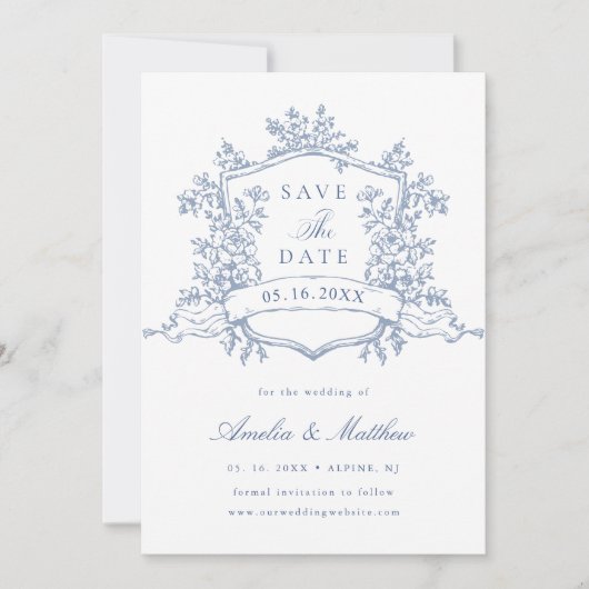 Save The Date Classic Bloom Garden Dusty Blue Mariage (Devant)