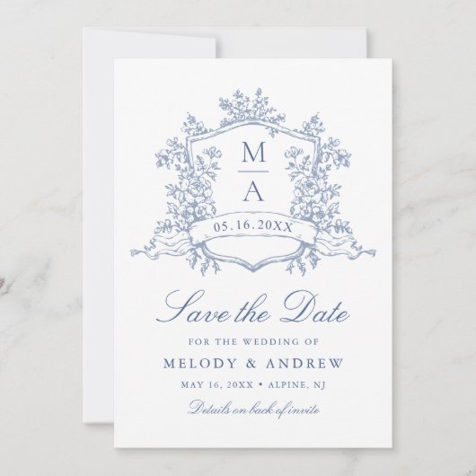 Save The Date Classic Bloom Garden Dusty Blue Mariage Photo (Devant)