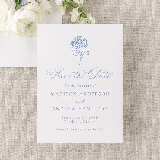 Save The Date Classic Blue Hydrangea Wedding
