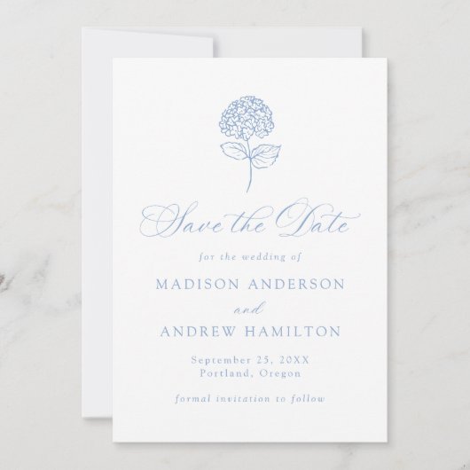 Save The Date Classic Blue Hydrangea Wedding (Devant)