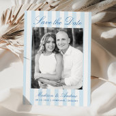 Save The Date Classic Blue Stripes Photo Wedding