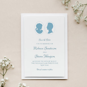 Save The Date Classic Cameo Regency Mariage bleu