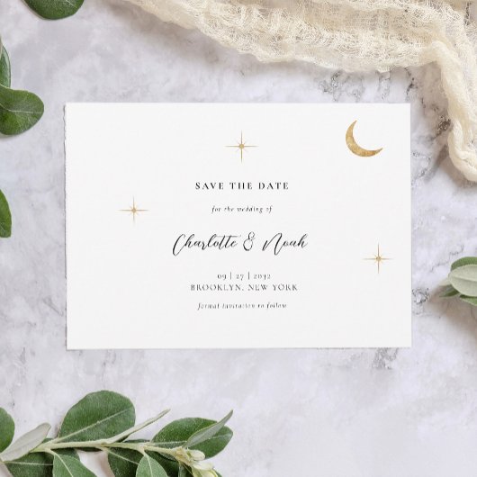 Save The Date Classic Celestial Gold Moon Stars Mariage