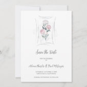 Save The Date Classic Cute Floral Peonies Bunch in Gray & Pink (Dos)