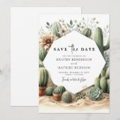 Save The Date Classic Earthy Cactus Mariage (Devant / Derrière)