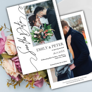 Save The Date Classic Elegant 2 Photo Wedding Enregistrer la dat
