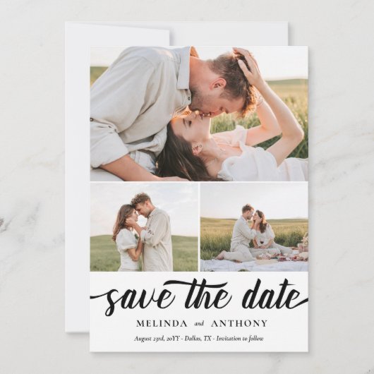 Save The Date Classic Elegant Bold Script Photo Collage (Devant)