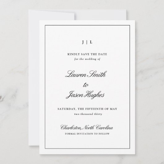 Save The Date Classic Élégant Calligraphie Monogramme Mariage (Devant)