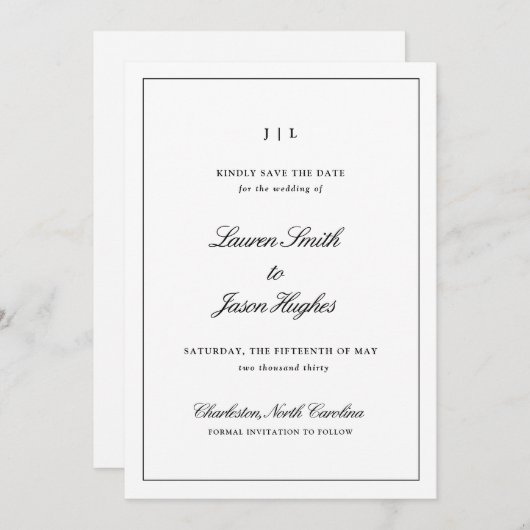 Save The Date Classic Élégant Calligraphie Monogramme Mariage (Devant / Derrière)
