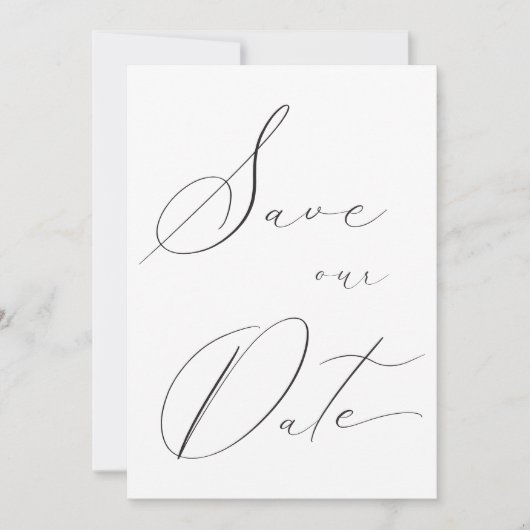 Save The Date Classic Elegant Calligraphie Noir Blanc Mariage (Devant)