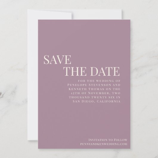 Save The Date Classic Elegant Dusty Purple Mariage de typographi (Devant)