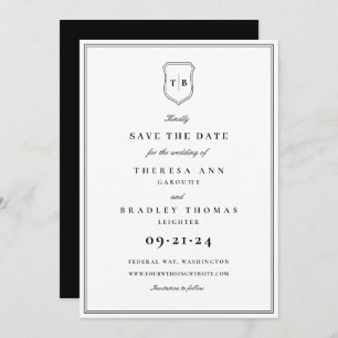 Save The Date Classic Élégant Monogramme Noir Crest Enregistrer