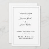 Save The Date Classic Elegant Noir & Blanc Mariage de calligraph (Devant / Derrière)