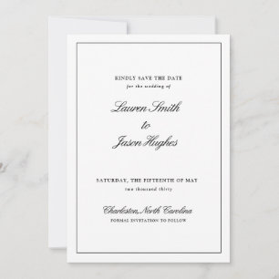 Save The Date Classic Elegant Noir & Blanc Mariage de calligraph