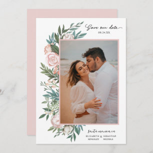 Save The Date Classic Elegant Peint Floral 2 Photo Blanc