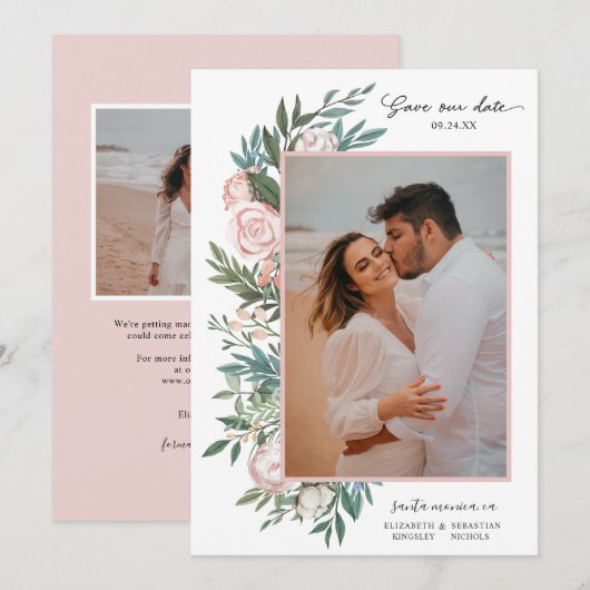 Save The Date Classic Elegant Peint Floral 2 Photo | BLANCHE (Devant / Derrière)