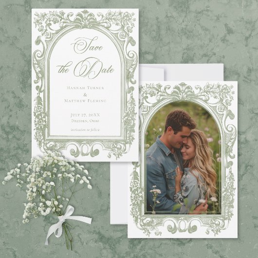 Save The Date Classic Elegant Sage Arch Frame Photo Wedding