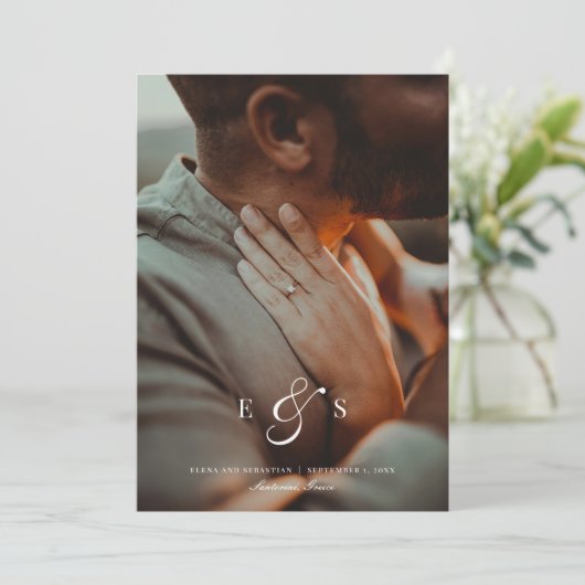 Save The Date Classic Elegant Script Monogram Two Sided Photo (Debout devant)