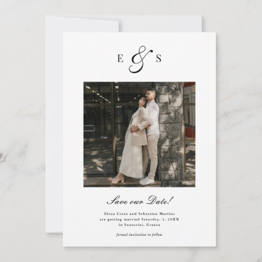 Save The Date Classic Elegant Script Monogram Two Sided Photo (Dos)