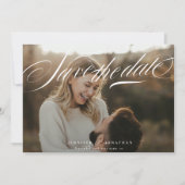 Save The Date Classic Elegant White Navy Blue Calligraphy Photo (Devant)