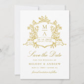 Save The Date Classic Floral Crest Mariage or (Devant)