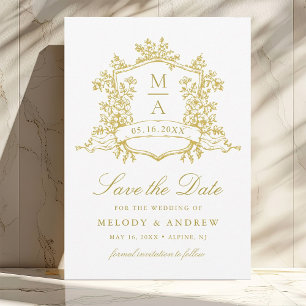 Save The Date Classic Floral Crest Mariage or