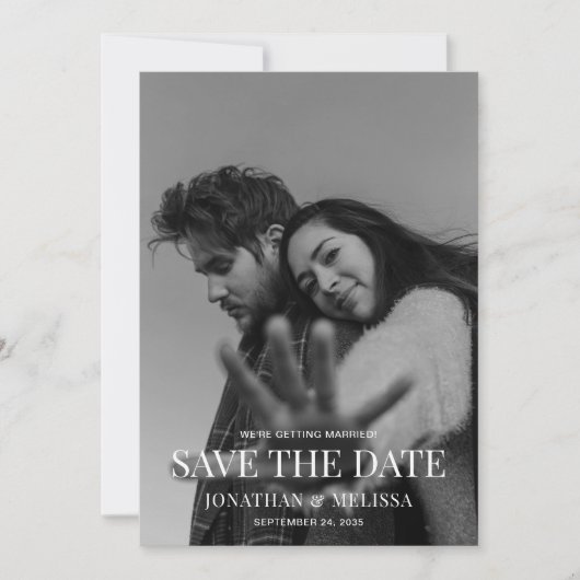 Save The Date Classic Formal Black & White Overlay Photo Wedding (Devant)