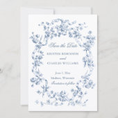 Save The Date Classic French Blue Flowers & Ribbons Wedding (Devant)