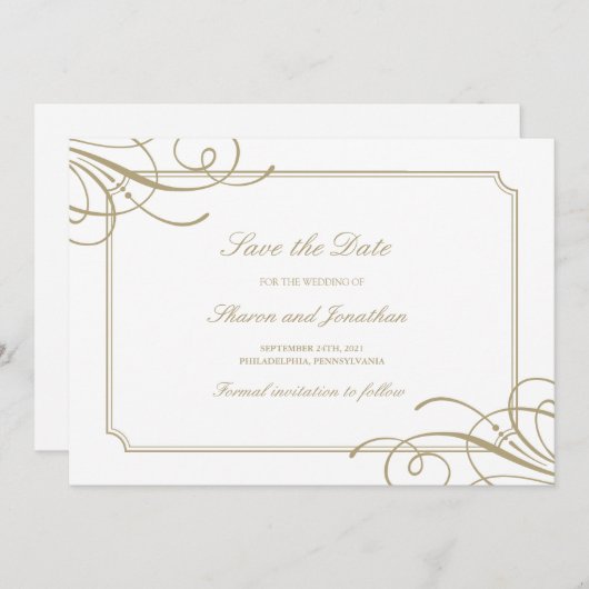 Save The Date Classic Gold Frame Mariage de luxe (Devant / Derrière)