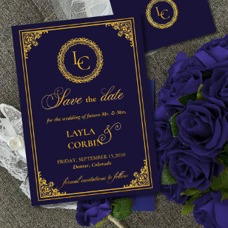Save The Date Classic Gold Frame Royal Monogram Wedding