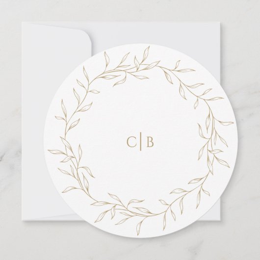 Save The Date Classic Gold Greenery Mariage Round Enregistrer la (Dos)