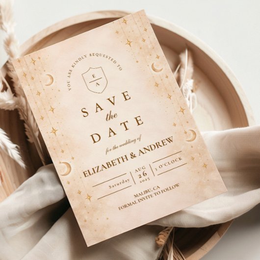 Save The Date Classic Gold Moonlight Wedding