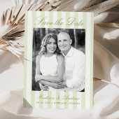 Save The Date Classic Green Stripes Photo Wedding